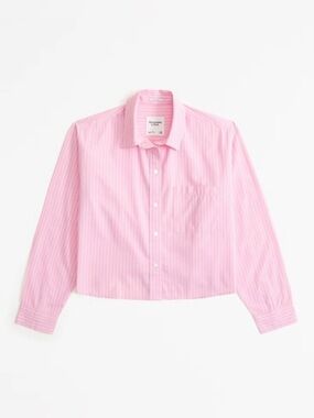 Abercrombie and Fitch Cropped Pink Pinstripe Oversized Poplin Shirt Size Medium